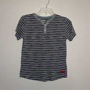 DKNY Grey And Black Stripe Boys 10/12 Polo Red Logo